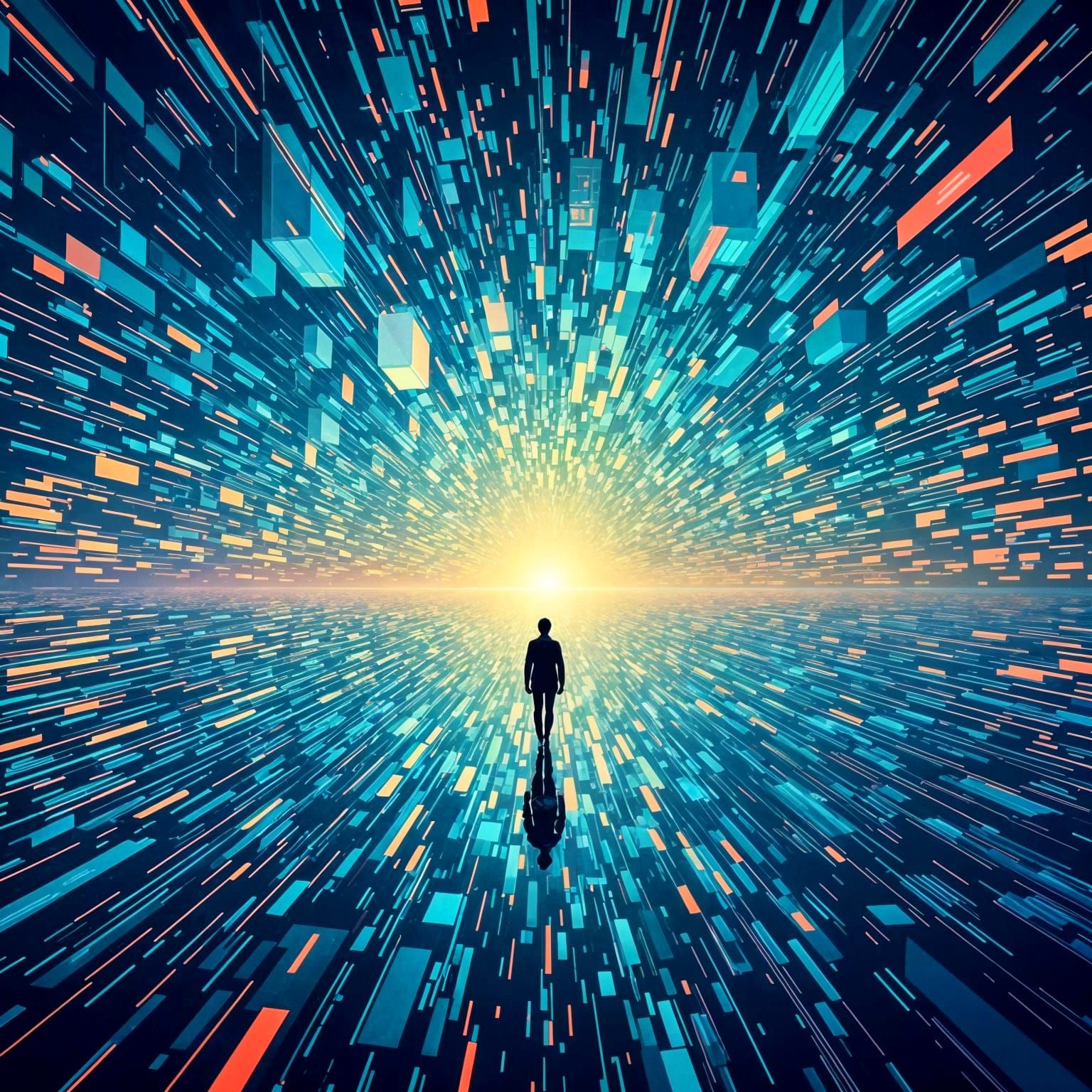 Surreal Glitch Art Landscape with Dreamlike Details