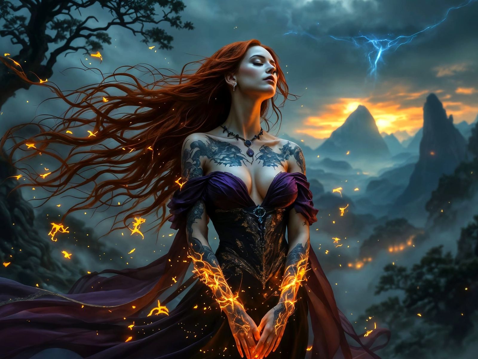 Mystical Woman in Enchanted Mists, Hyperrealistic Fantasy