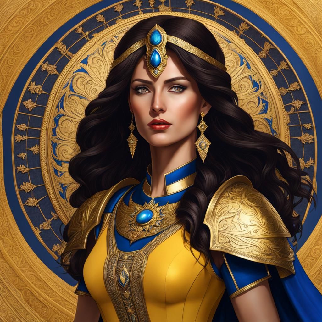 Celestial Queen in Blue and Gold Armor
