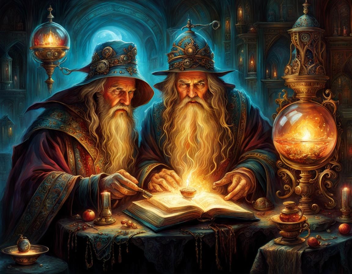 Sorcerer and Apprentice Working on a Spell