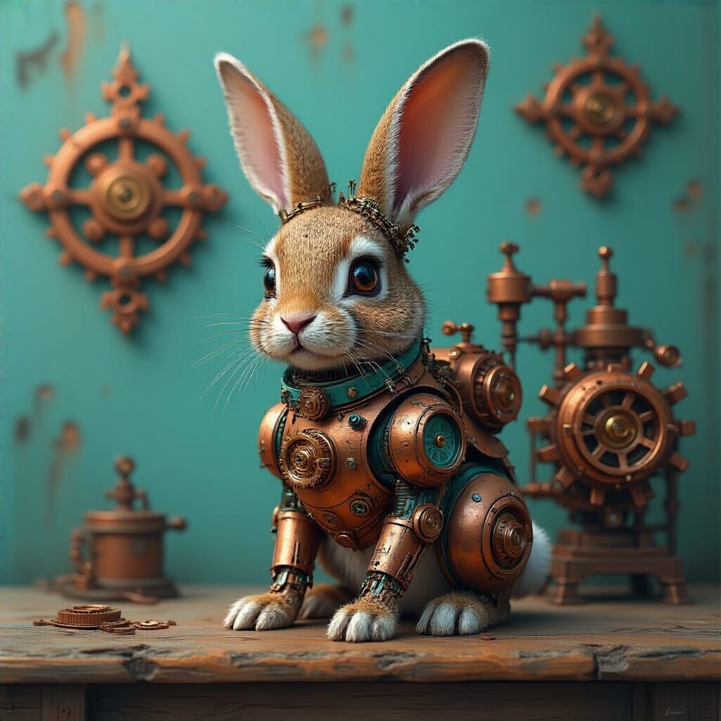 Steampunk Rabbit with Mechanical Details