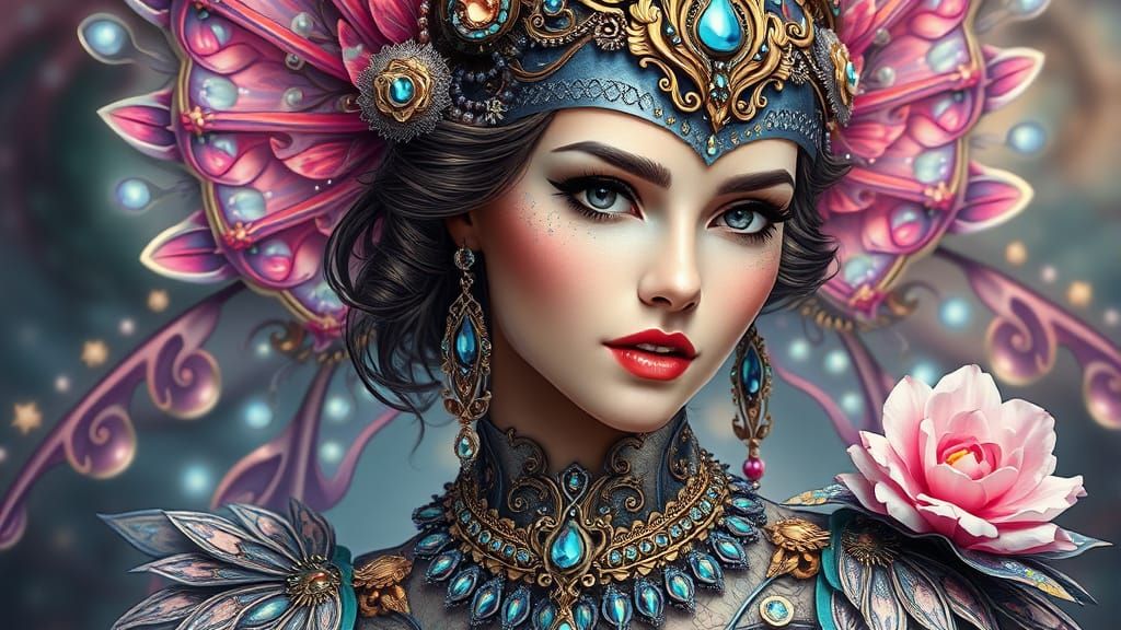 Hyperrealistic Portrait of Woman with Futuristic Jewelry