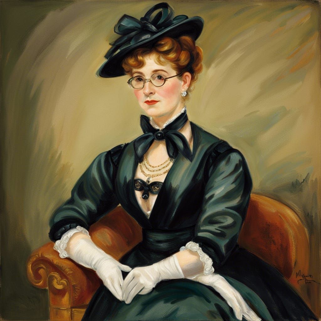Elegant Woman with Lorgnette, in Impressionist Style