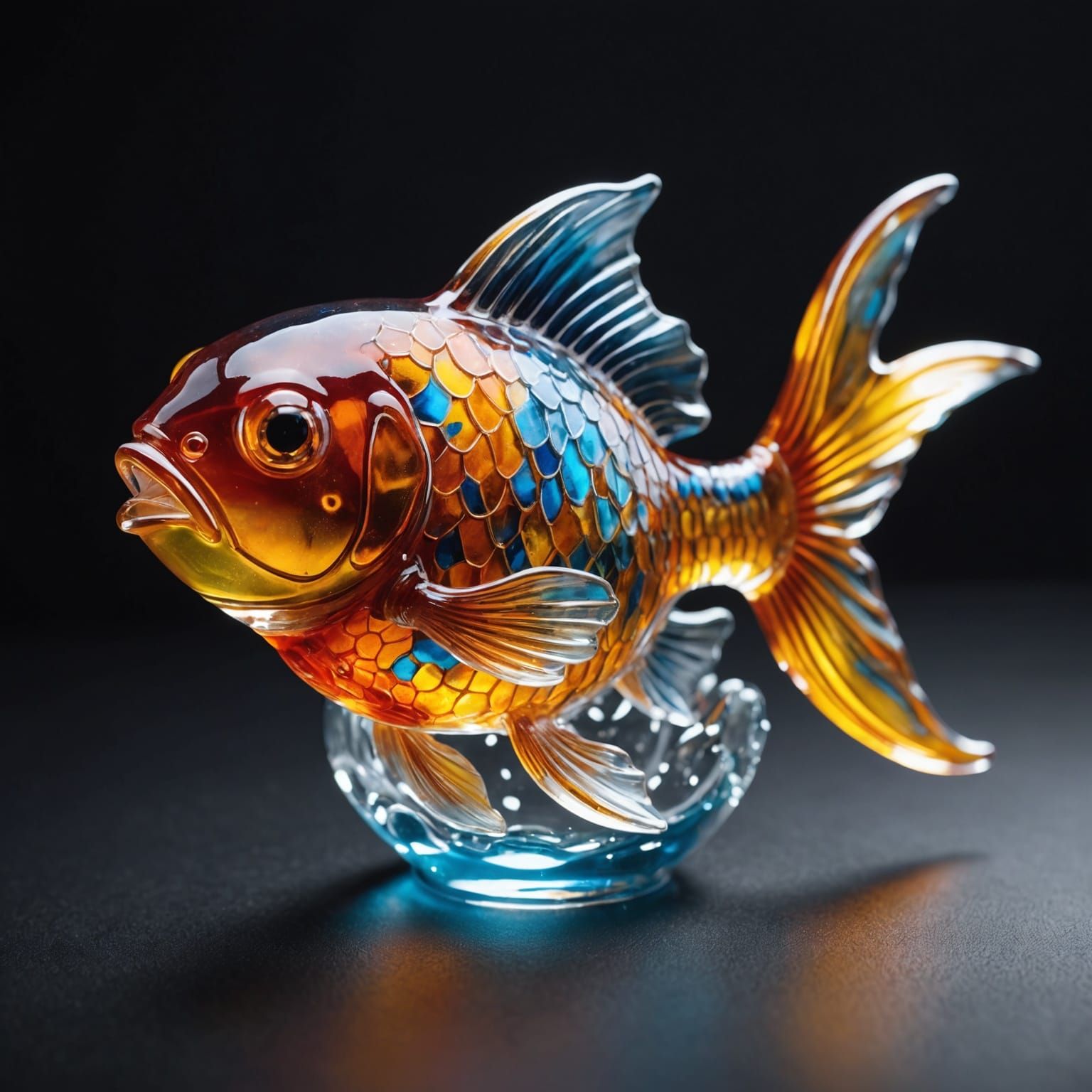 Enamel Glass Goldfish Figurine in Hyperrealistic Style