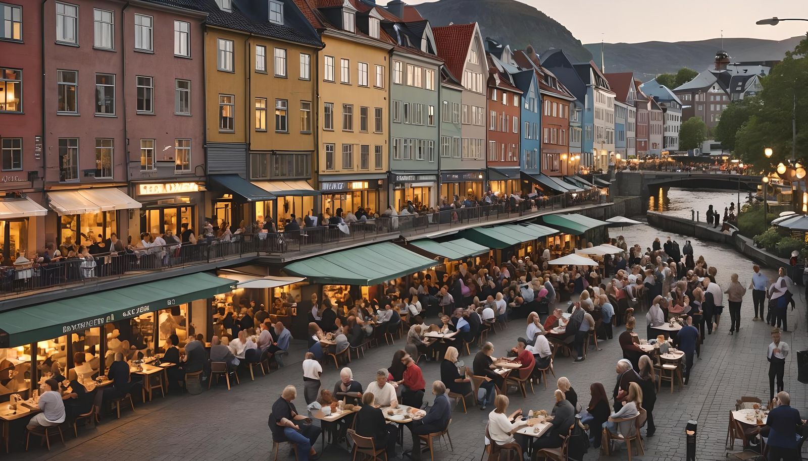 Norway City Center Riverside Cafe at Dusk