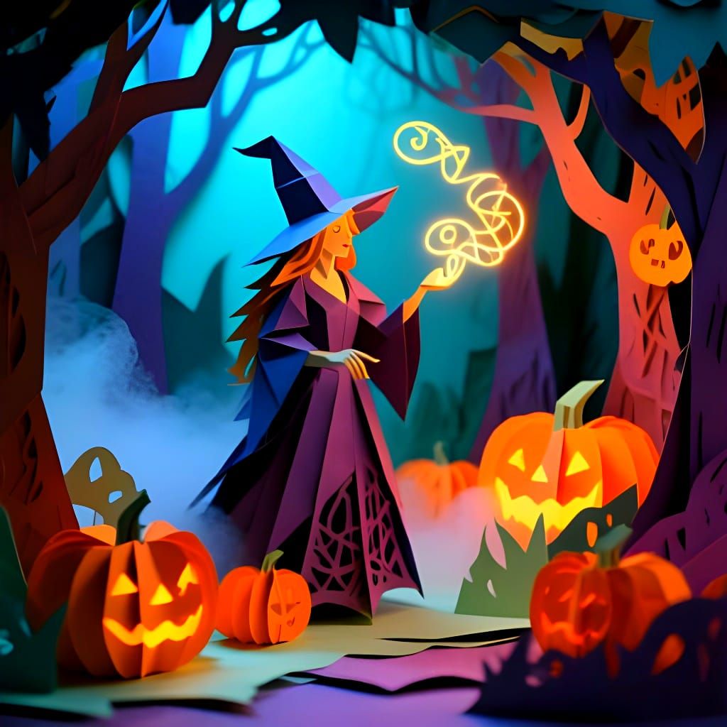 Whimsical Witch Papercraft Diorama Casting Spell