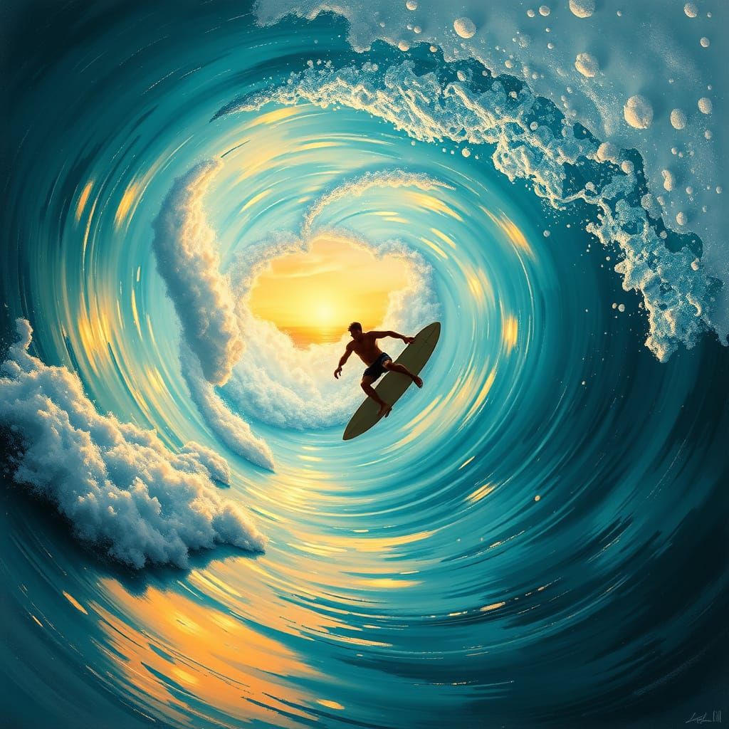 Surfer in a Turbulent Dreamlike Vortex