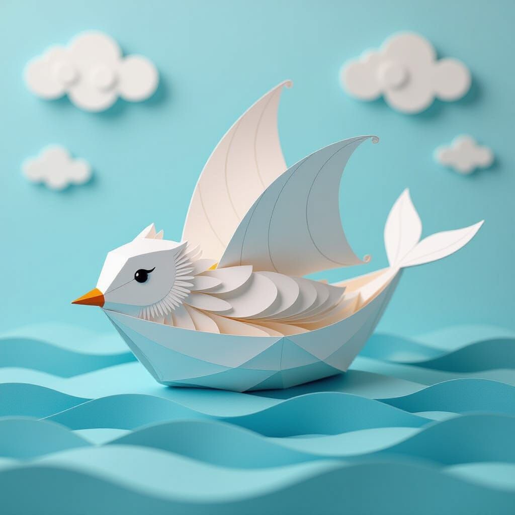 Paper Mammal Sails Paper Sea: Dreamy Digital Art