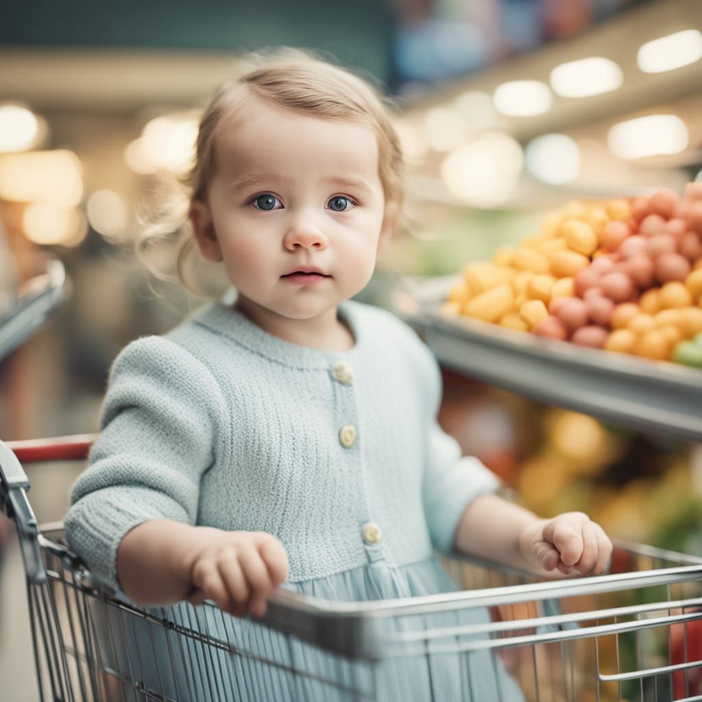 Cute Baby in Shopping Cart, Inspired by Annie Leibovitz Styl...