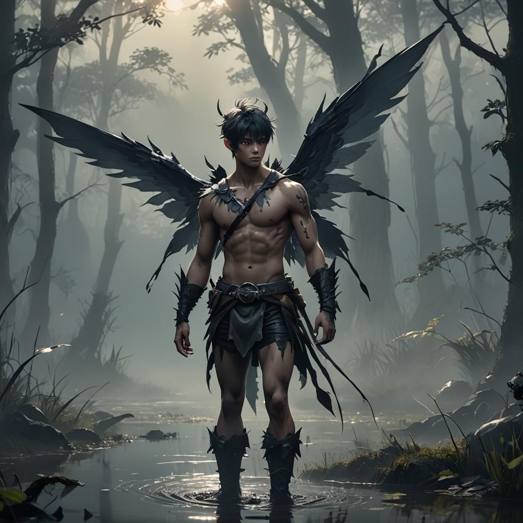 Shadow Fairy in Misty Bog: Anime-Inspired 3D Art