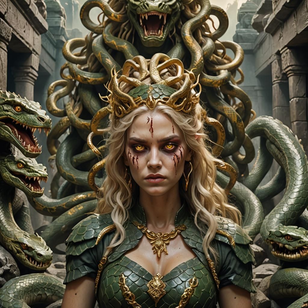 Hyperrealistic Gorgon in Underground Dungeon