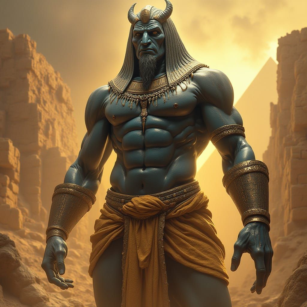 Ancient Titan Anaki Figure in Cyberpunk Aesthetic