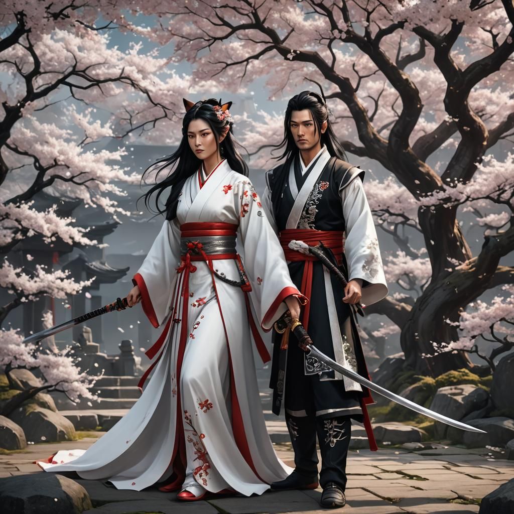 Red Fox and Dragon with Hanfu-Clad Royals