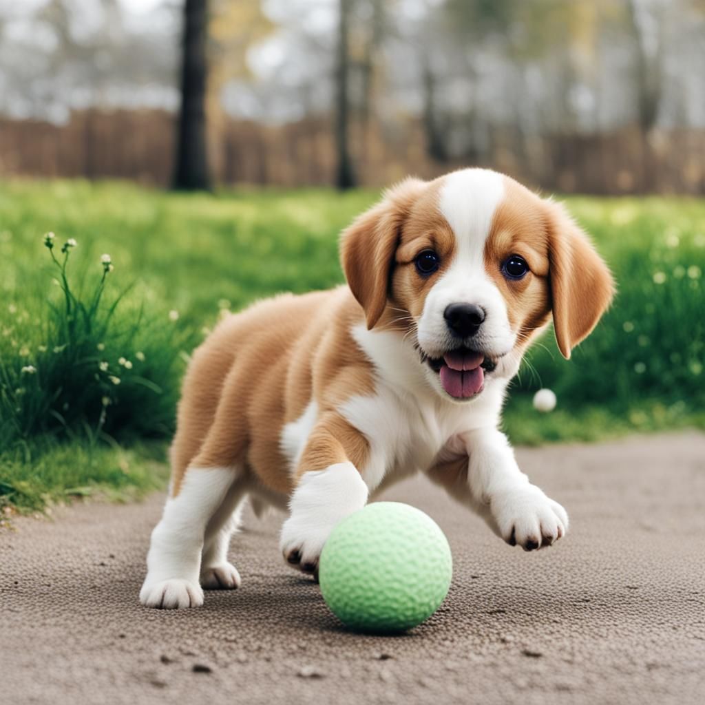 Playful Puppy Playing Fetch Outdoors