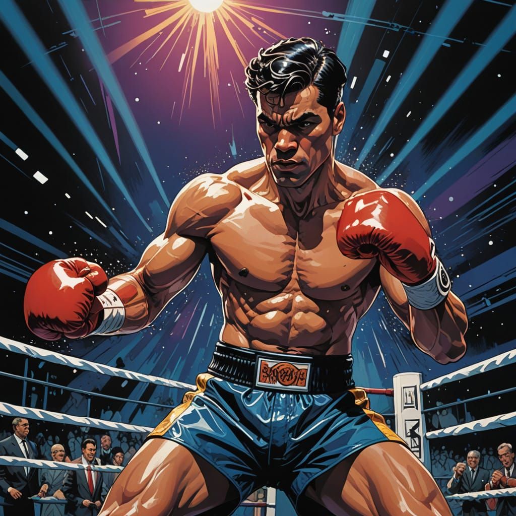 Powerful Boxer Throws Knockout Punch in Vibrant, Dynamic Sty...