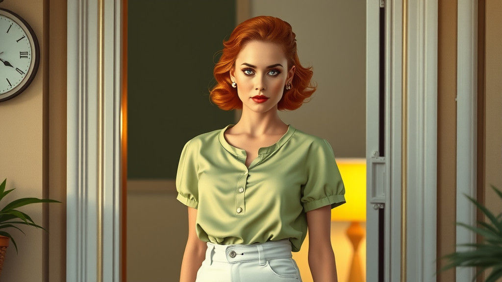 Elegant Woman in Pin-Up Style Oil Painting