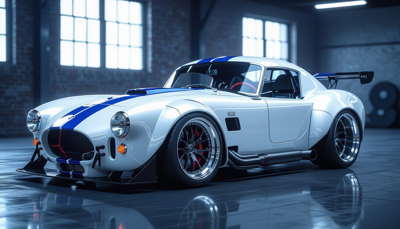 Customized White AC Cobra with Blue Stripes - Ultra Realisti...