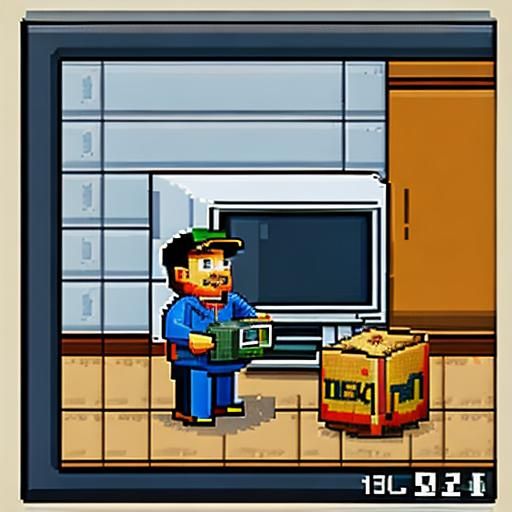 Delivery Man with Television in Pixel Art Style