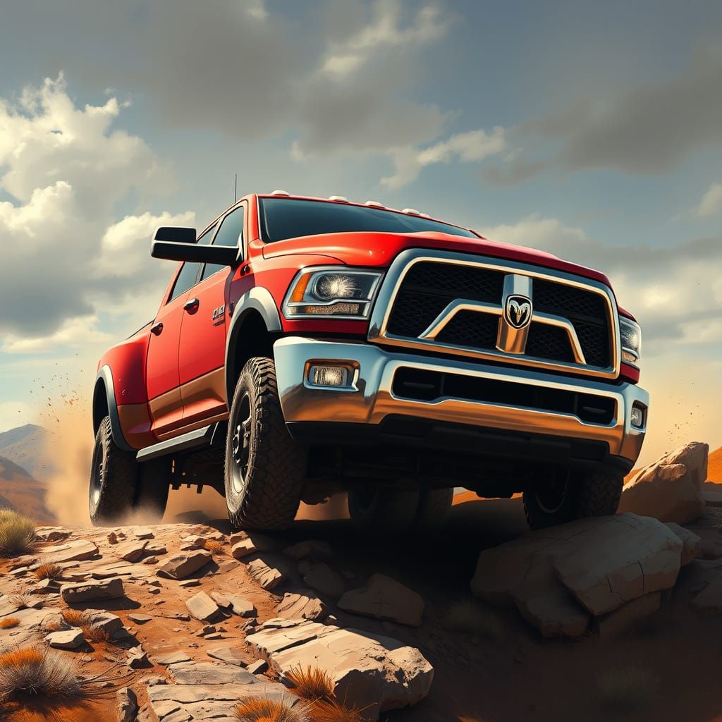 Realistic Ram 4500 Pickup Truck on Rugged Terrain