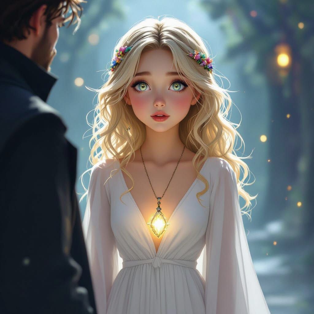 Hypnotized Girl with Crystal Pendant in Dreamy Scene