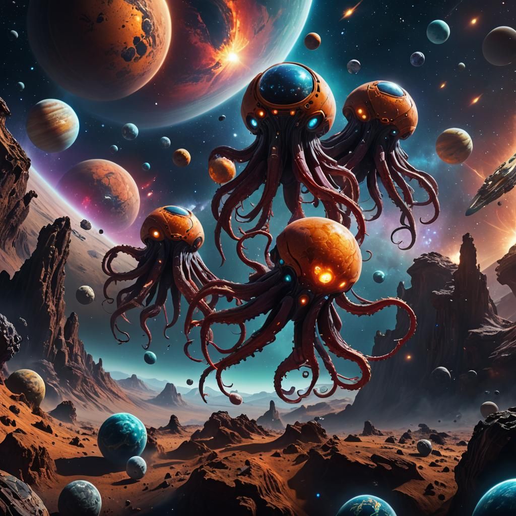 Space Octopuses in Outer Space: Fantasy Concept Art