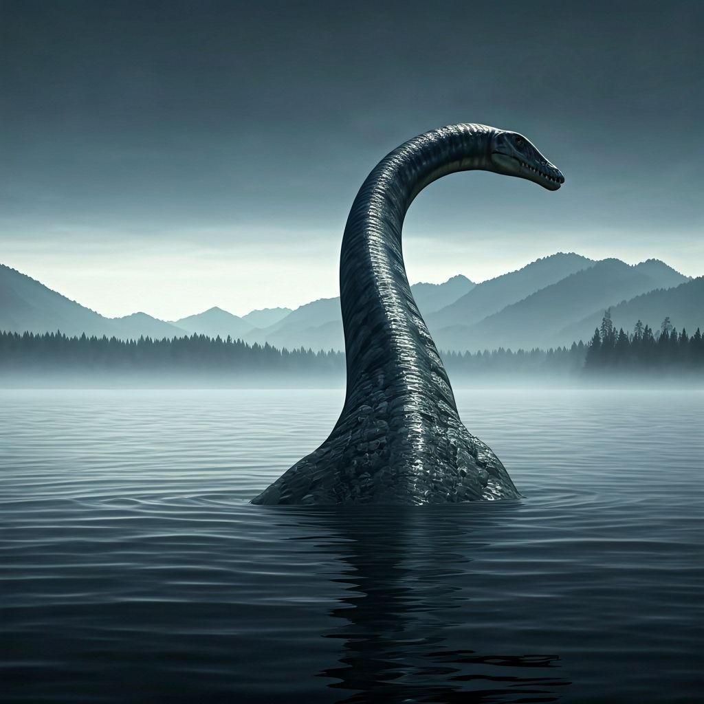 Plesiosaur Emerges from Misty Lake in Digital Painting