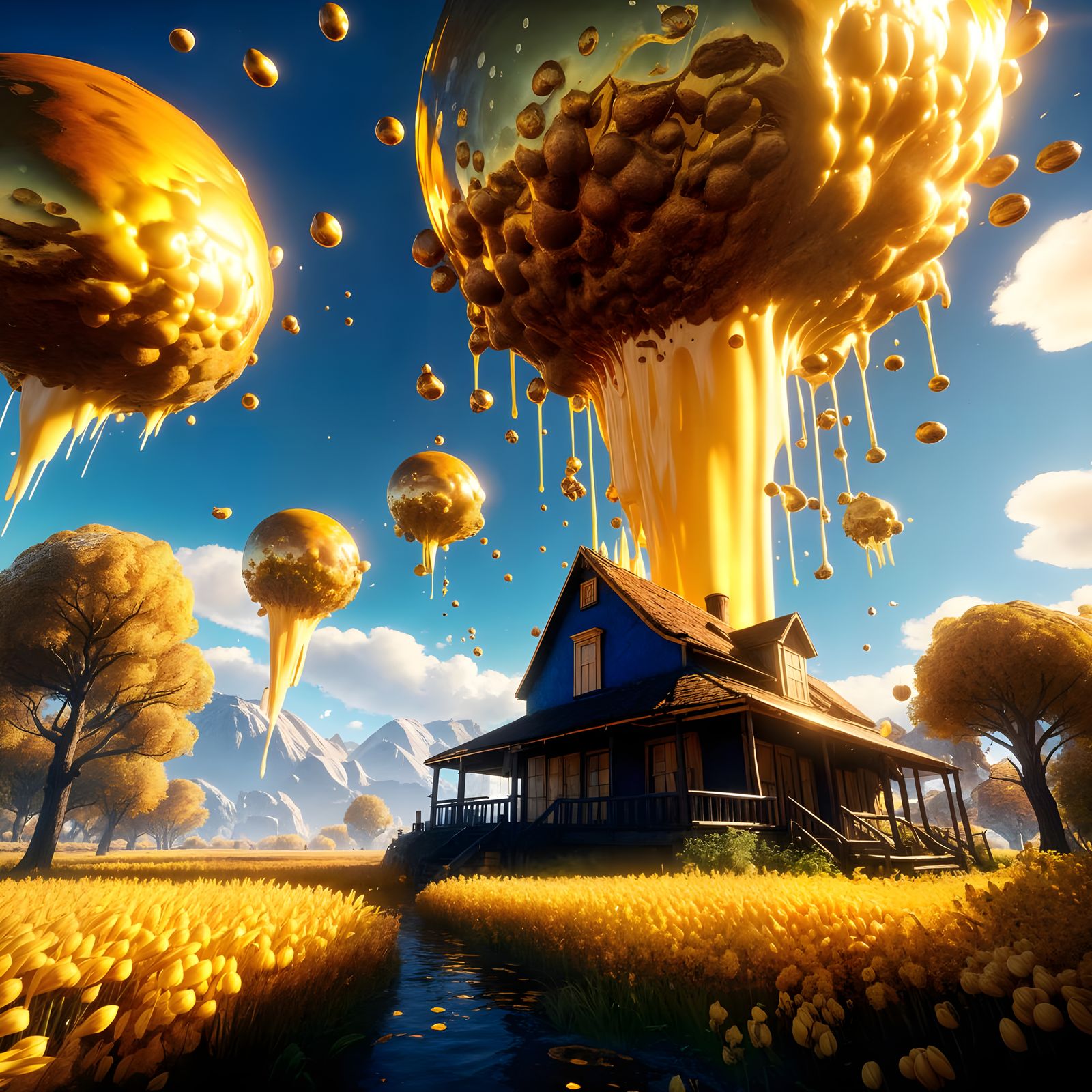 Paradise Landscapes with Honey and Milk Rivers, Falling Roas...