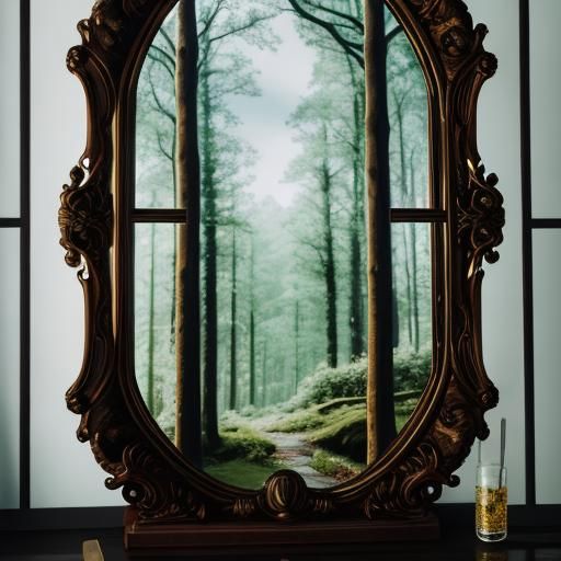 Magic Mirror Reflecting Enchanted Forest