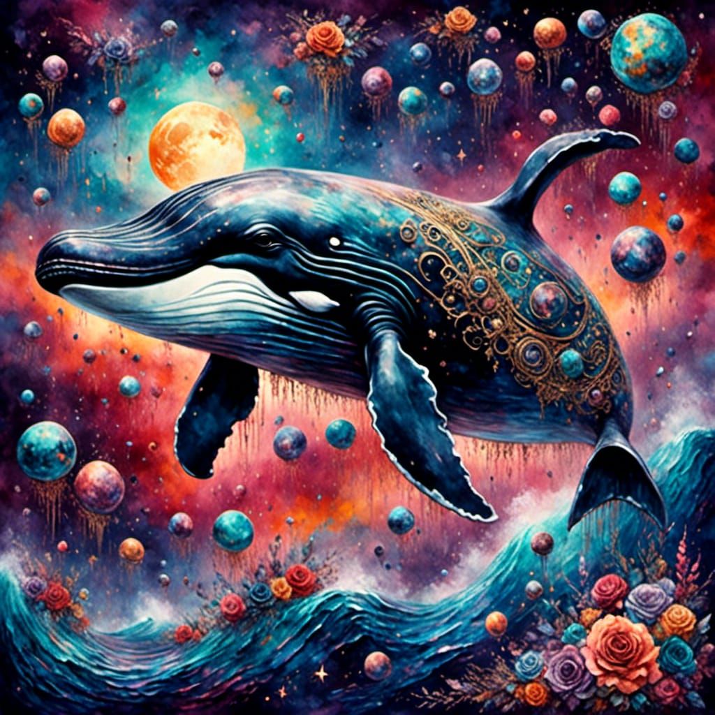 Cosmic Whale in Impasto Oil Paint Style