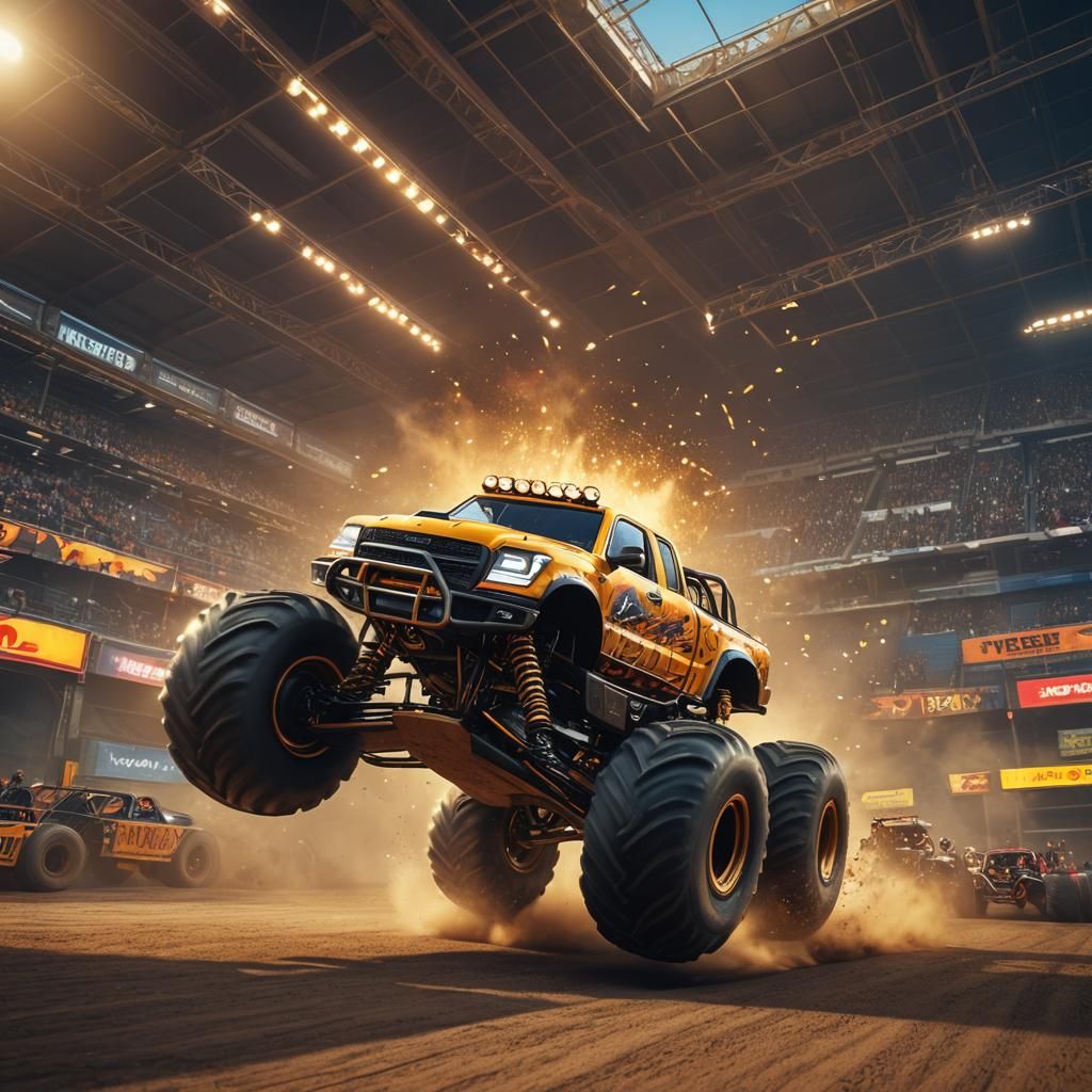 Monster Truck Jump in Matte Painting Style