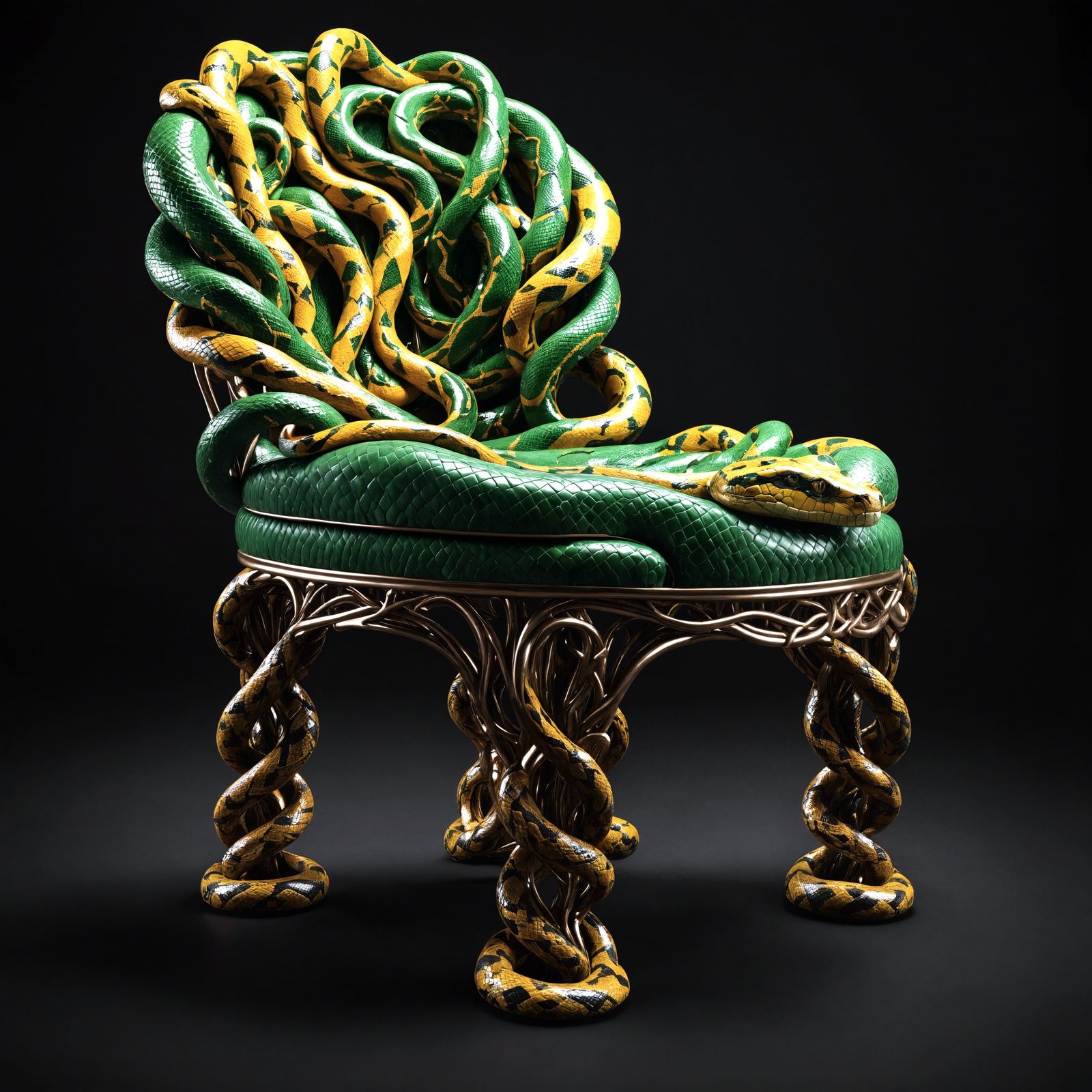 Intricate Snake Chair: An Ultra-Realistic Vision