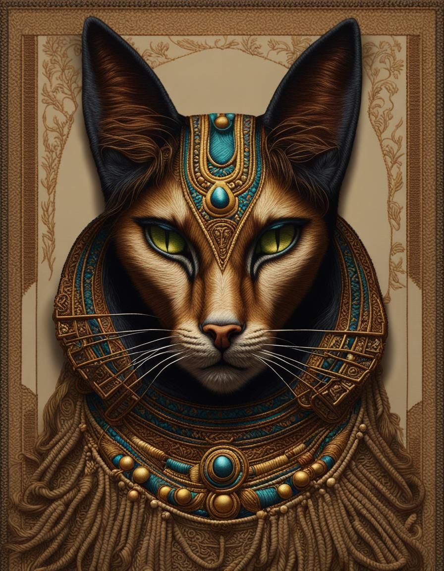 Bastet Embroidery in Puristic Art Style