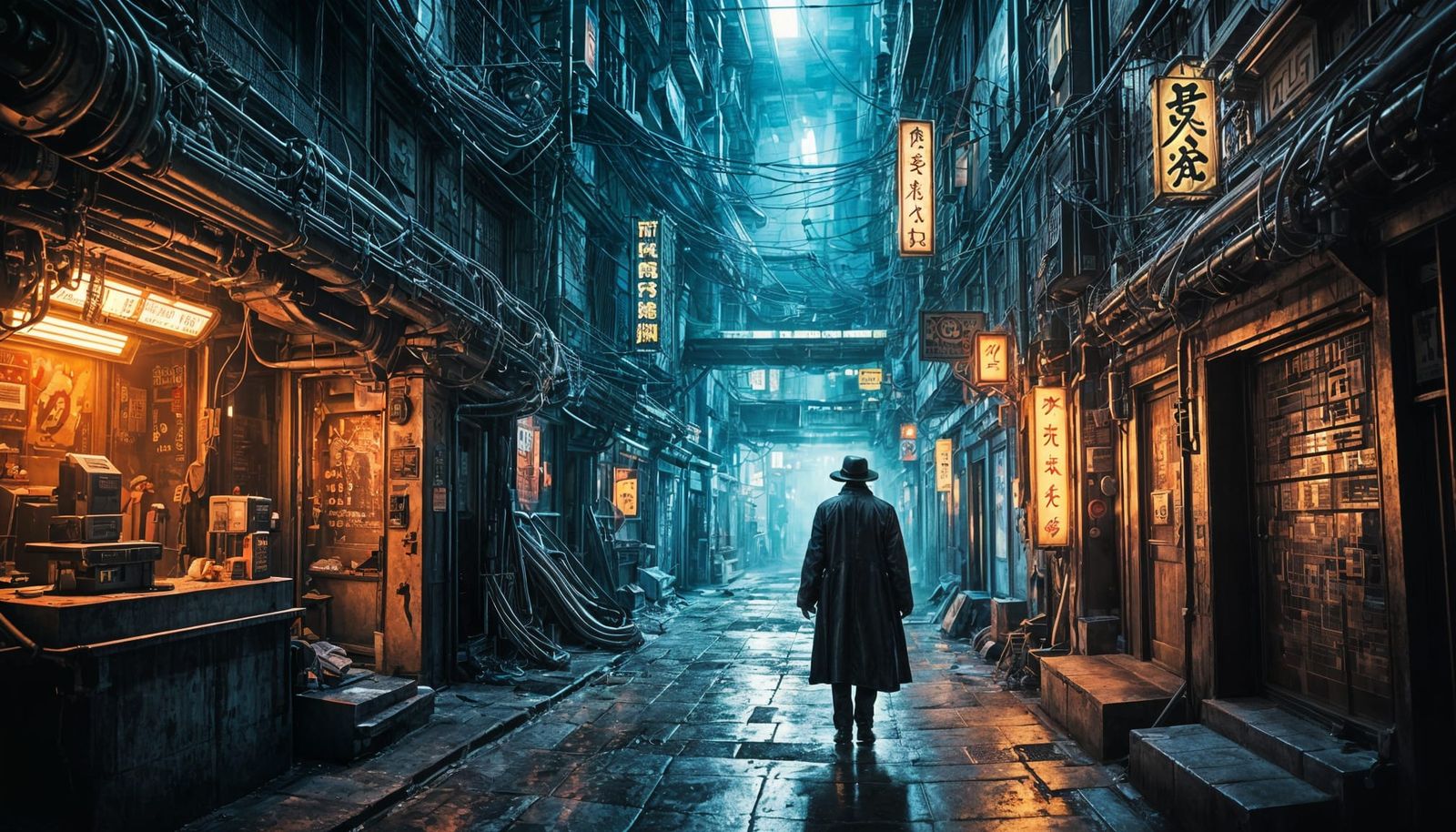 Neon Alley Encounter in Giger Style