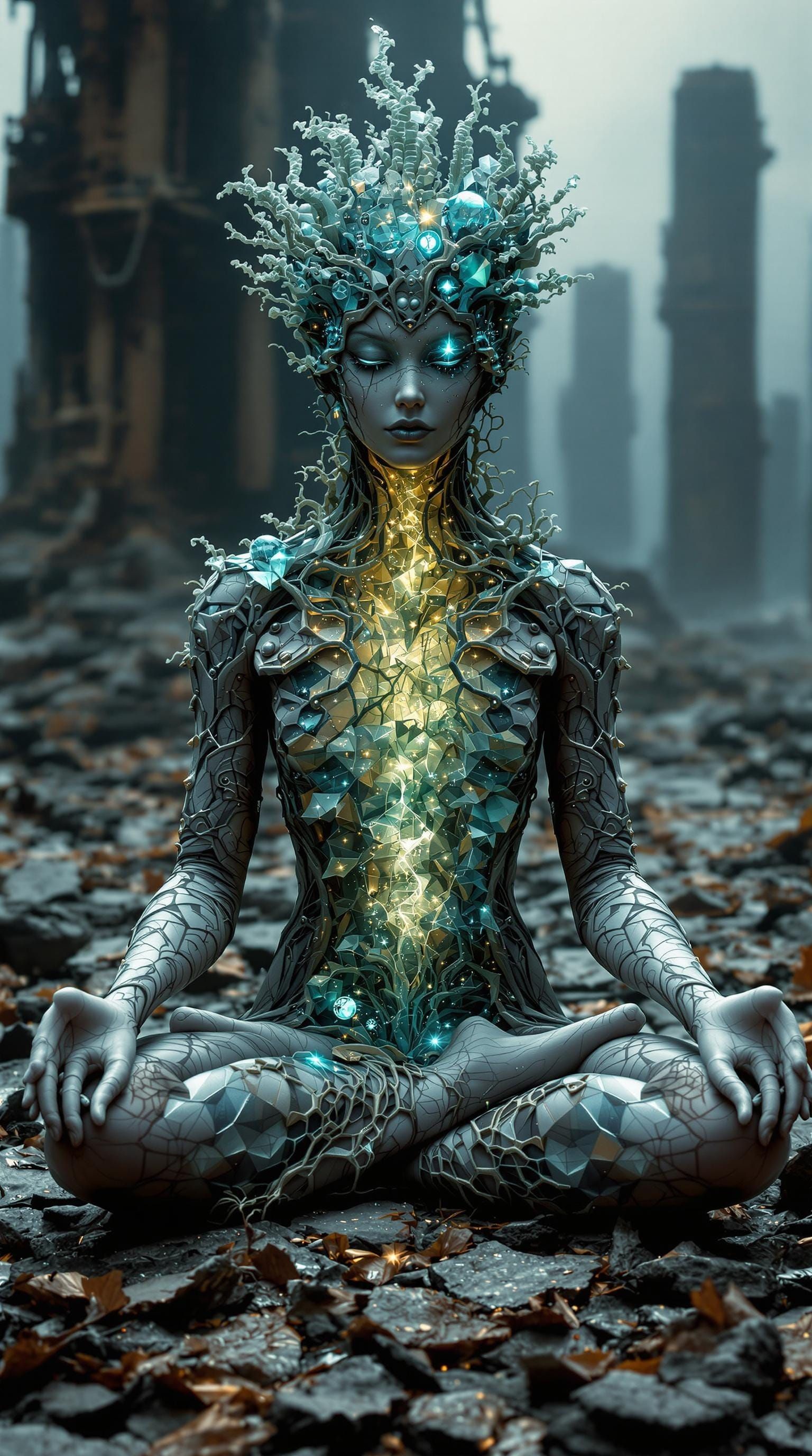 Whisperpunk Construct Meditates with Shattered Tidepool Fore...