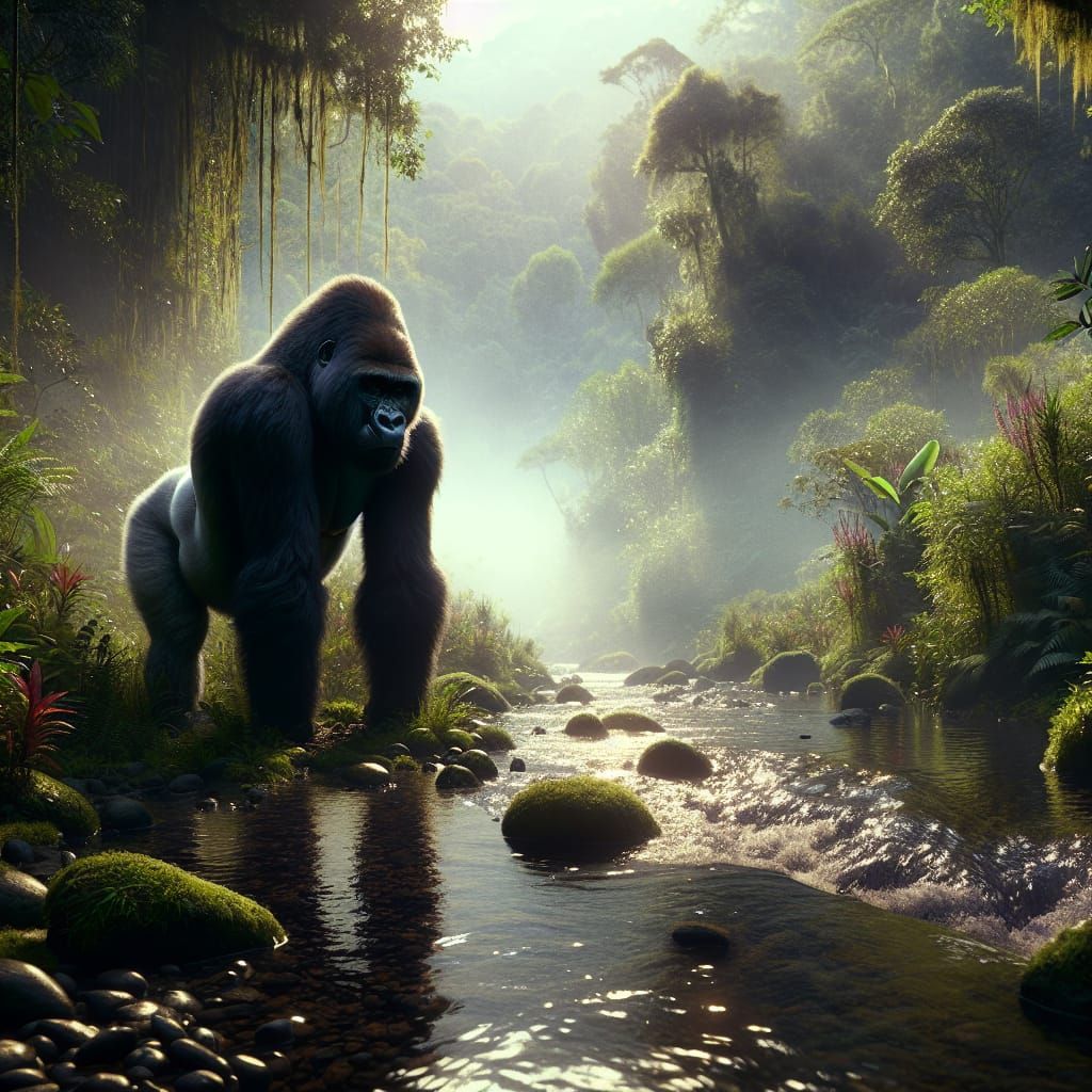Silverback Gorilla in Natural Rainforest Habitat