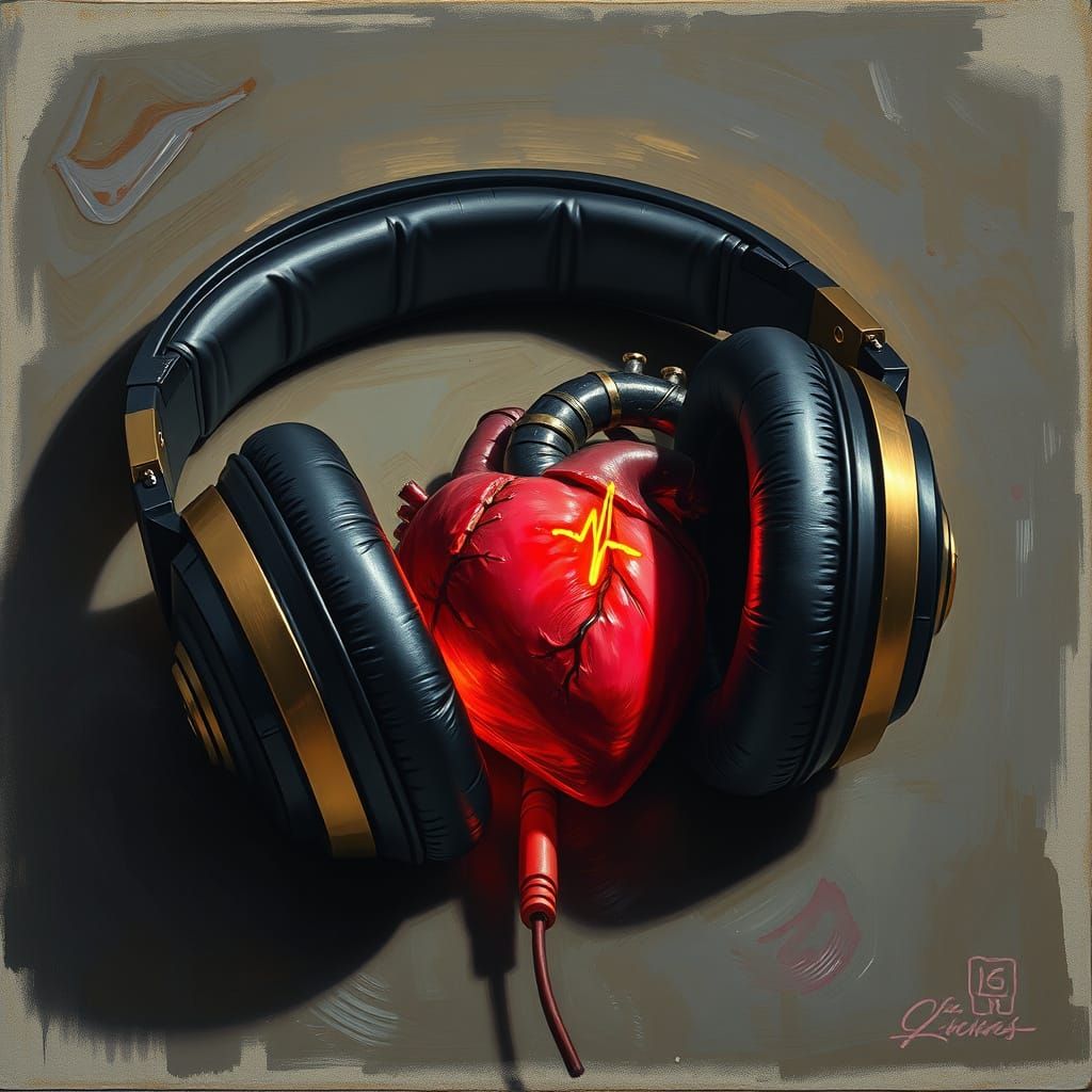 Headphones Connect to Heart: Hyper-Realistic Oil Painting