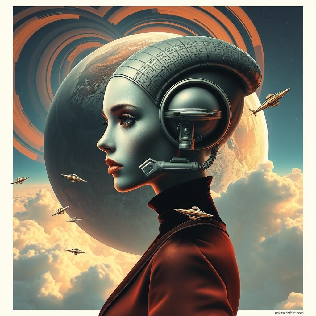 Ethereal Cosmic Beauty in Elegant Futuristic Attire