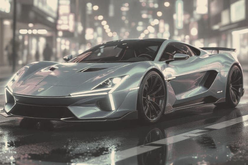 Futuristic Sports Car on a Neon City Street