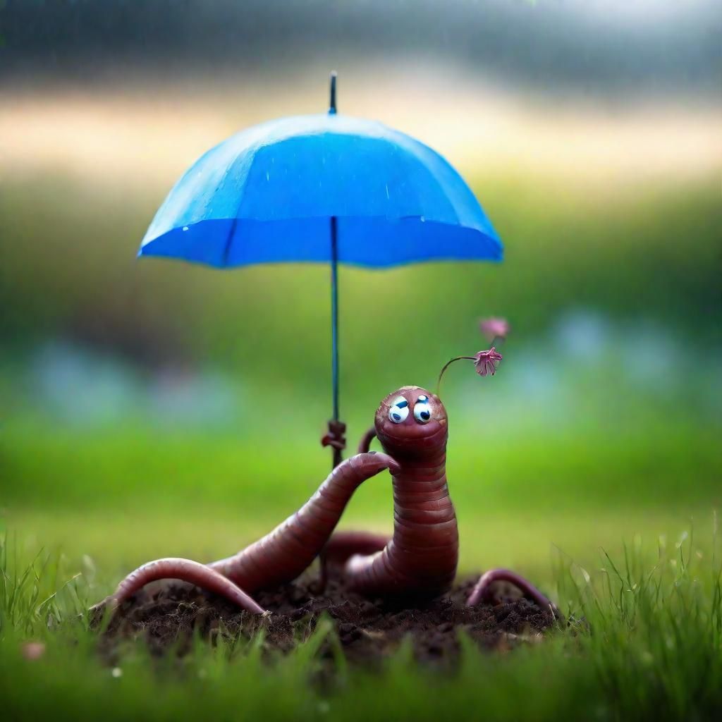 Earthworms in Meadow Share Flower in Rain