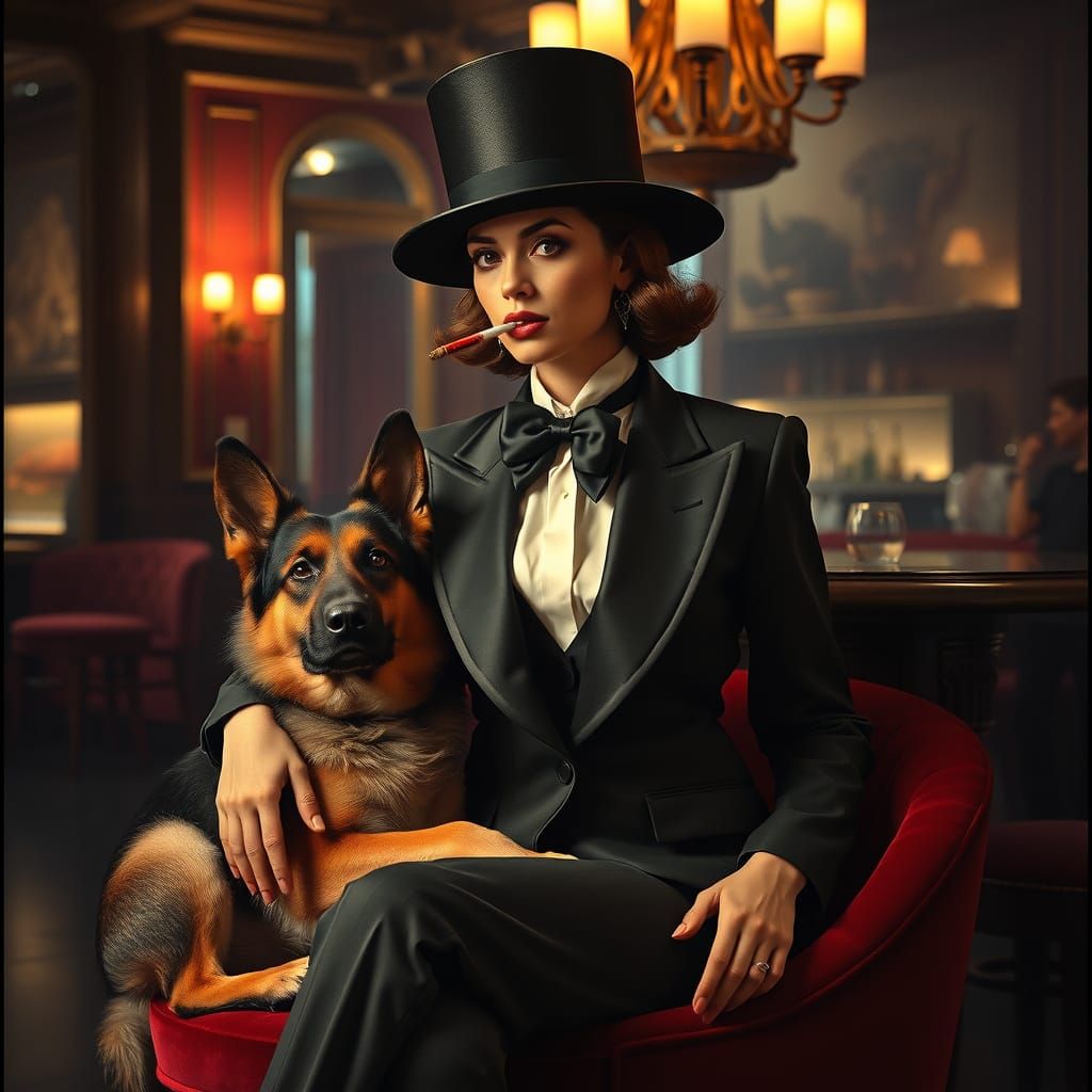 Glamorous Woman in Velvet Attire, Surrounded by Sophisticate...