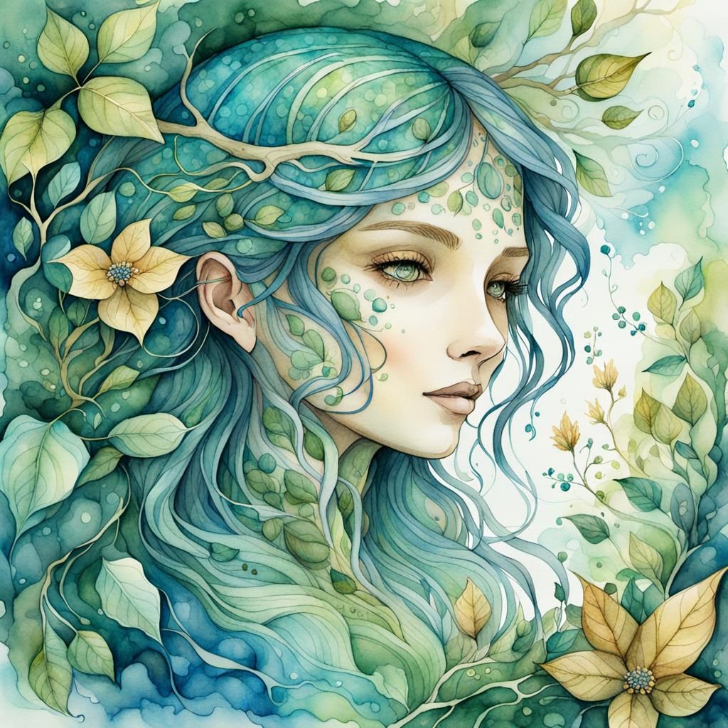 Ethereal Being Connects with Earth in Watercolor Ink