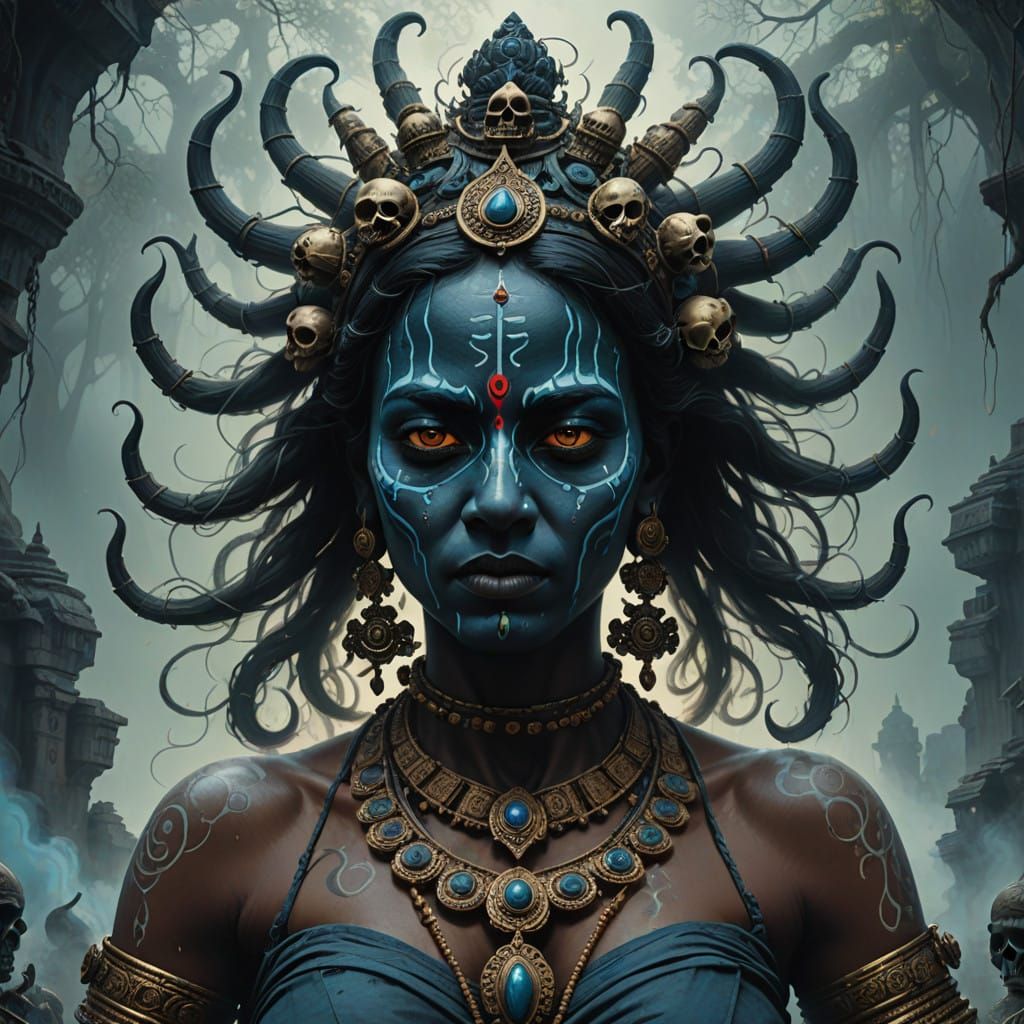 Goddess Kali, Six-Armed Goddess of Chaos in a Hyperrealistic...