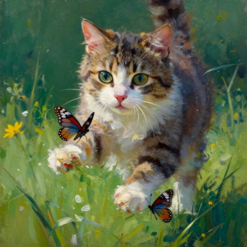 Cat & butterflies
