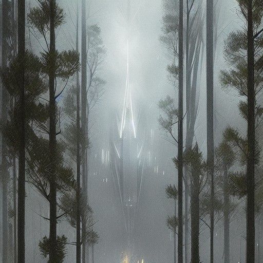 Sinister Skyscraper Towering Over Forest