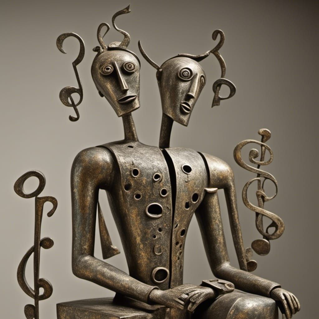 Anthropomorphic Musical Notes in Dadaist Style