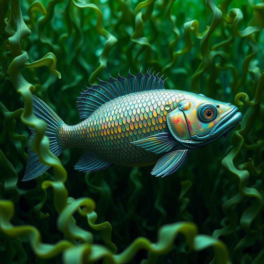 Iridescent Fish in Emerald Kelp Forest