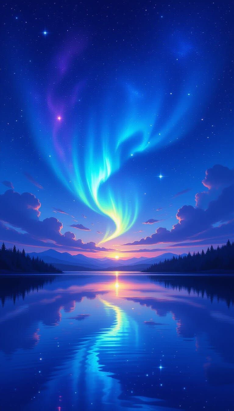 Cosmic Night Sky Over Lake Aurora