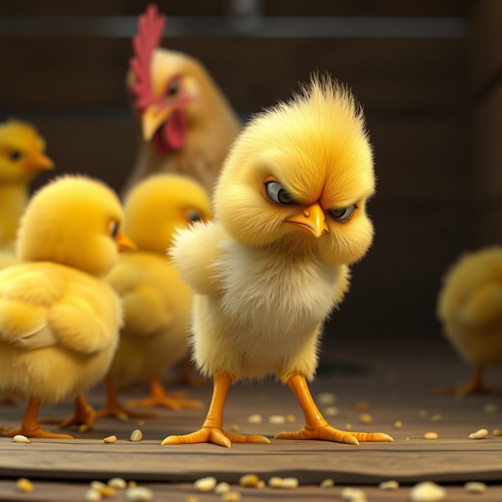 Grumpy Chick Turns Away: Comic CGI Art