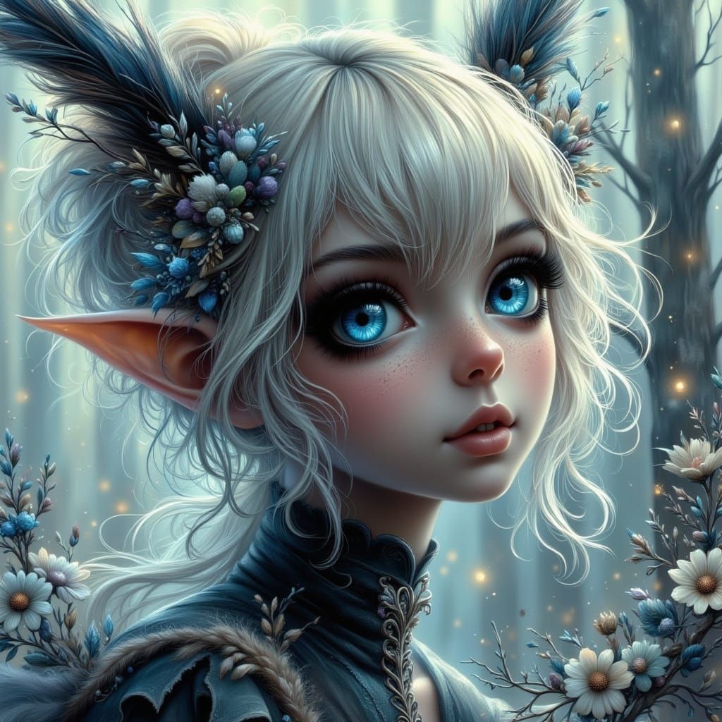 Ultra Cute Elf with White Hair and Blue Eyes