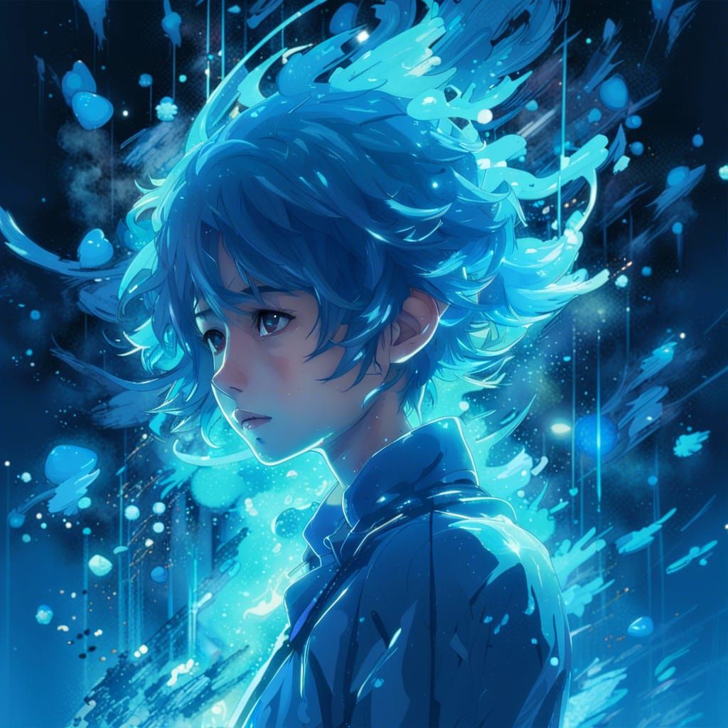 Bioluminescent Anime Portrait in Cel-Shaded Style